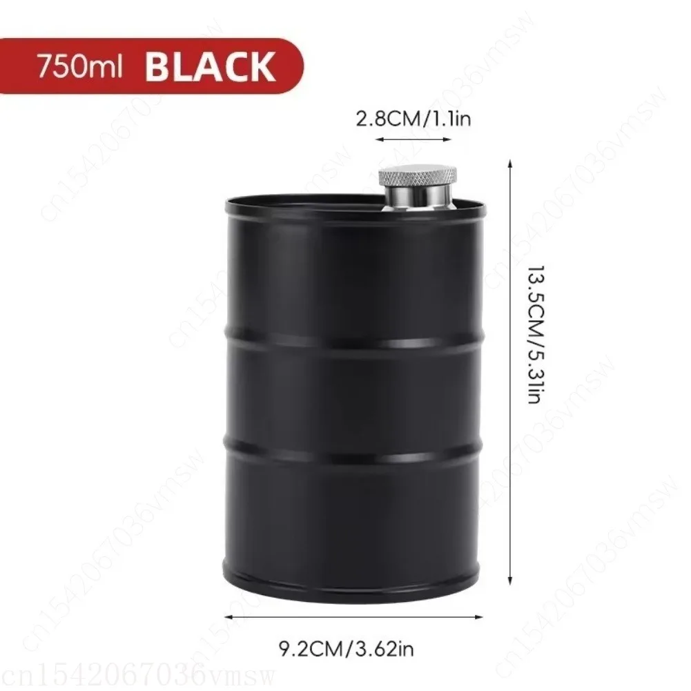25OZ 750ML Hip Flask Vodka Oil Drum Shape Body 304 Stainless Steel Alcohol Liquor Wine Bottle Whisky Flagon Oil Barrel Jug