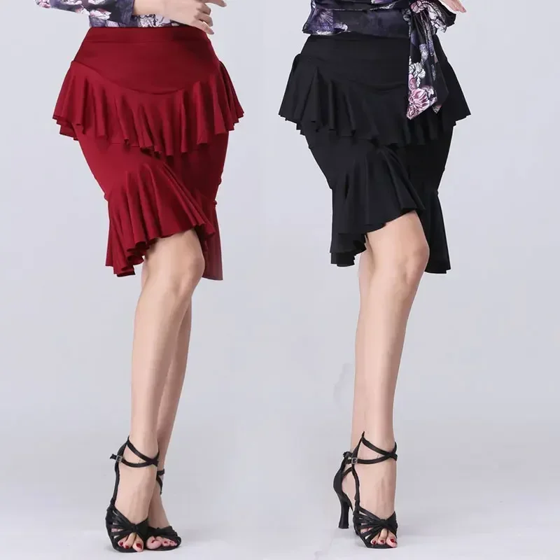 

Womens Latin Dance Skirt Ballroom Rumba Samba Tango Chacha Ruffles Skirts Wrap Dancewear Costume Stage Performamnce Skirts