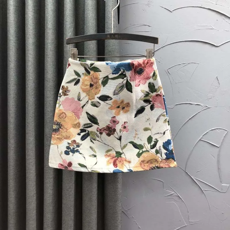 High-waist Printed Denim Skirt Women's Summer 2026 New Fashion Western Style Age-reducing A Word Joker Skirt Mini Slim Skirt