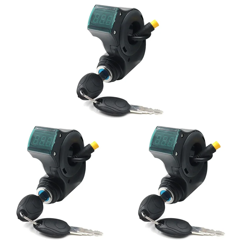

3X ключ замка зажигания для электронного велосипеда, вольтметр дроссельной заслонки, цифровой переключатель дисплея напряжения, 3-контактный для KUGOO Xiaomi M365