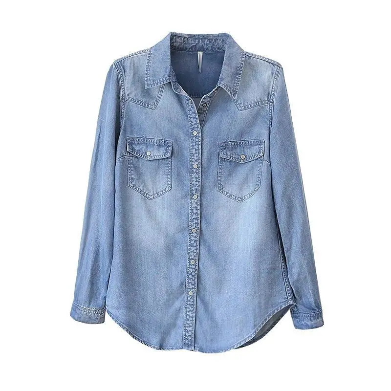 2024 New Spring Summer Women Denim Shirts Long Sleeve Loose Thin Jeans Shirts Tops