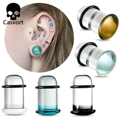 Casvort 2PCS Pyrex Glass Cosy Basic Ear Gauges Tunnels Dead Plugs Expander 0.5mm Increments Piercing Body Jewelry Hypoallergenic