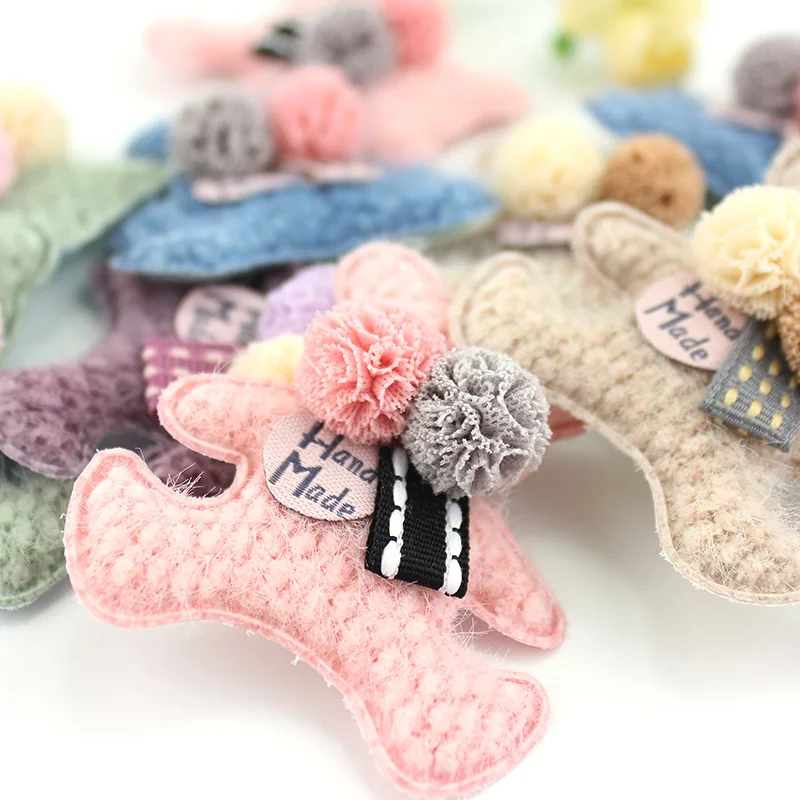 10Pcs 5.5*6.5cm Handmade Bear Flowers Ball Padded Appliques For DIY Baby Hairpin Headwear Crafts Decor Ornament Accessories