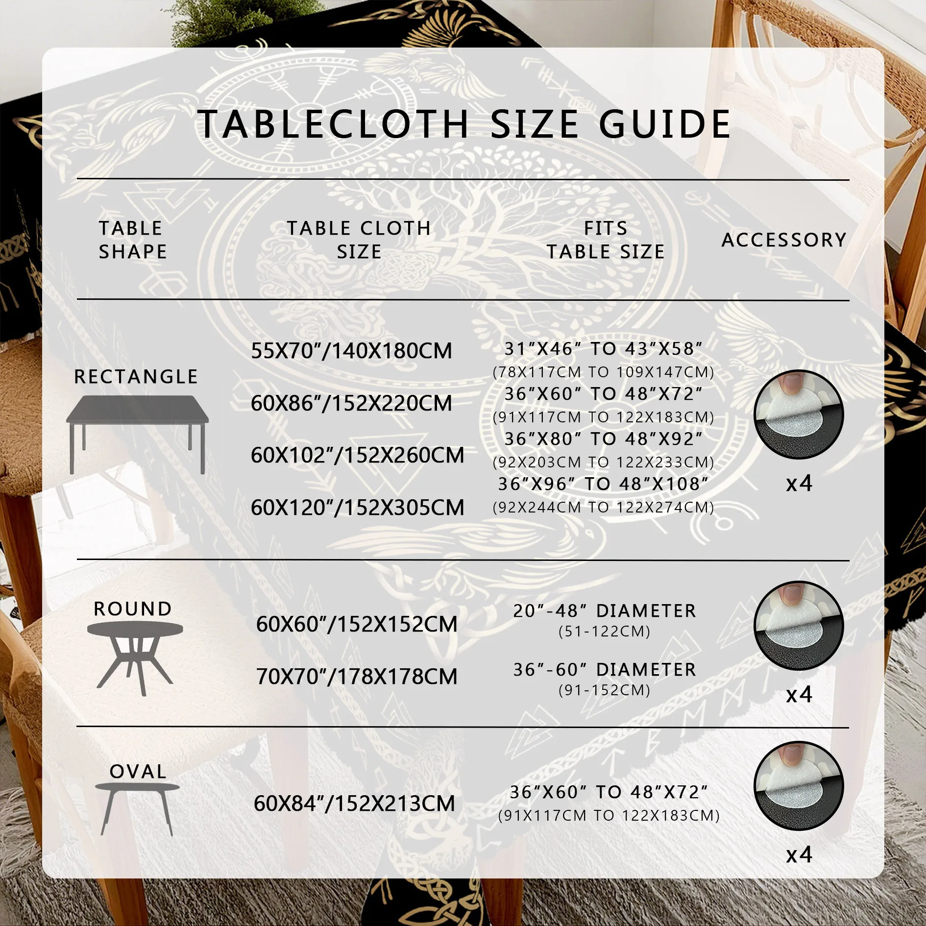 الذهبي فايكنغ الغراب مستطيل مفرش المائدة عطلة ديكور حفلات شجرة الحياة نورس رون الرموز مفارش طاولة للمطبخ ديكور للطاولات