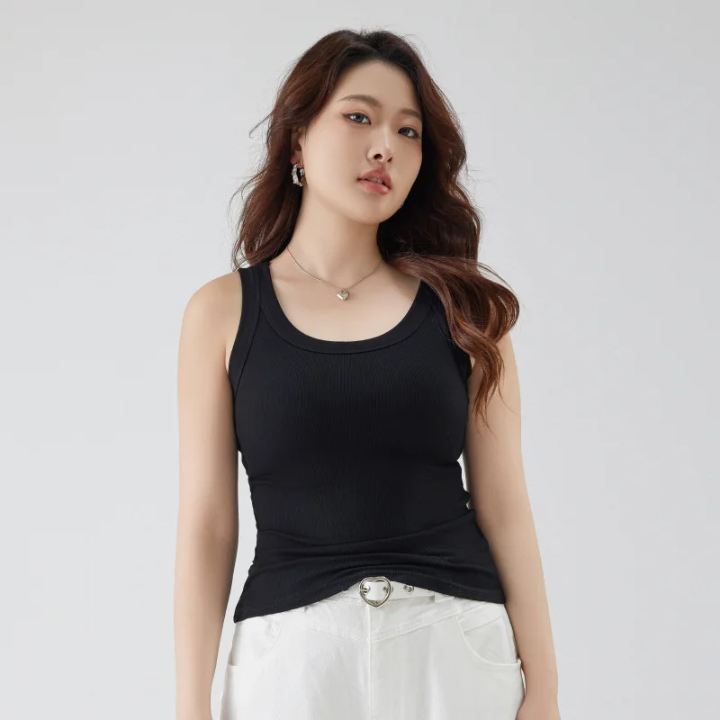 Yapher Women's Sleeveless Solid Color Tank Top Wide Strap Slim Fit Cami Plus Size Breathable Basic Undershirt for Summer Vest