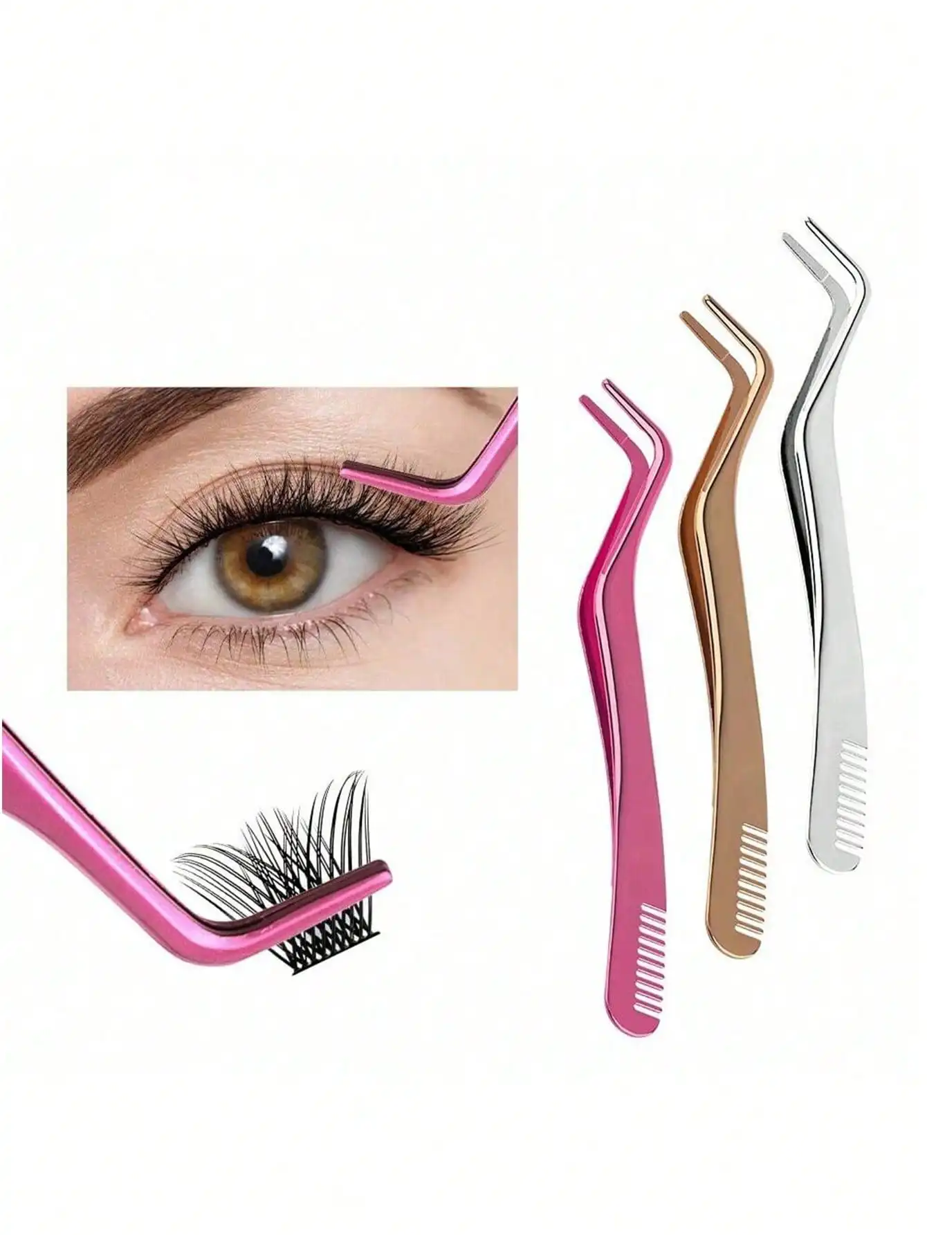 Outil applicateur de faux cils 2-en-1, pince à cils avec peigne, pince à extensions de cils, outil de maquillage en acier inoxydable pour cadeau