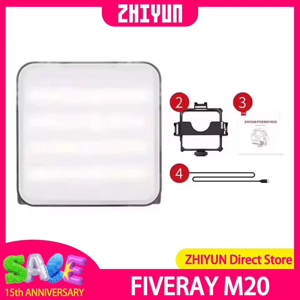 ZHIYUN FIVERAY M20 COMBO 20W Bi-color Mini Pocket Fill Light Portable Magnetic LED Pannel Video Light for Outdoor Studio