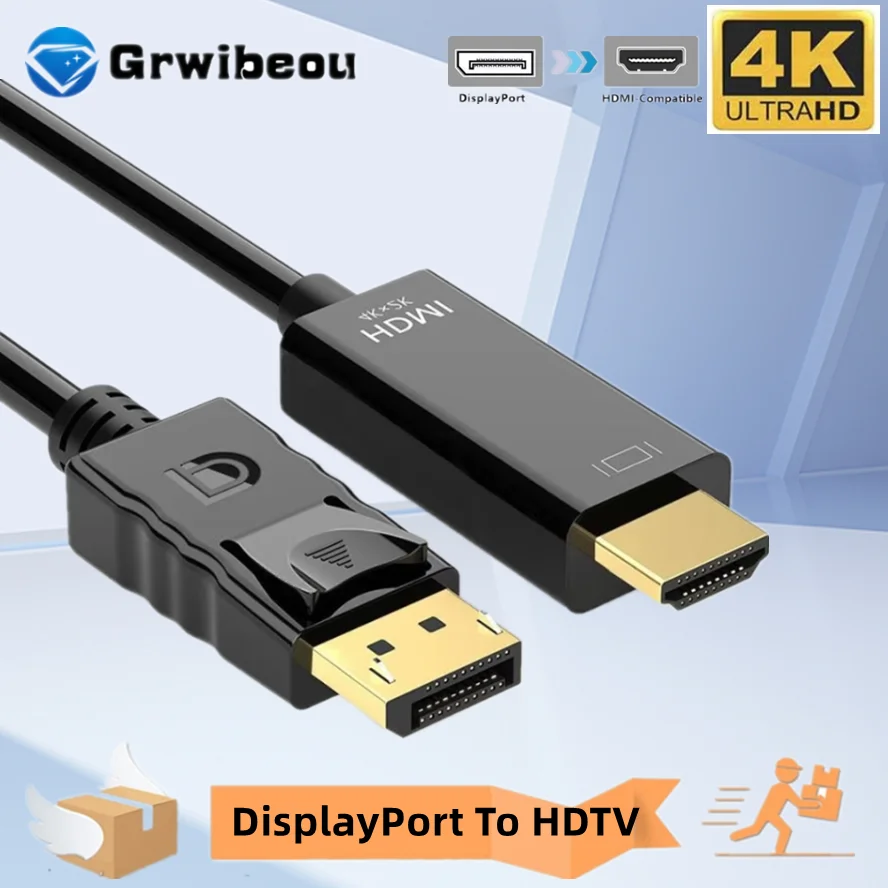 

DP DisplayPort к HDTV-совместимому кабелю 1,8 м 4K DisplayPort к HDTV видео-аудиокабель для компьютера, ноутбука, ТВ-проектора, монитора