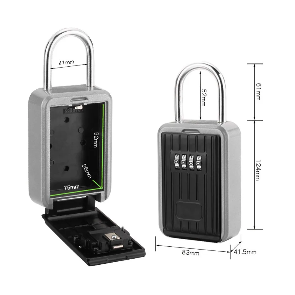 Wall Hanging Outdoor Key Storage Lock Box 4-Digit Combination Password Key Safe Box Resettable Code Key Holder Hider