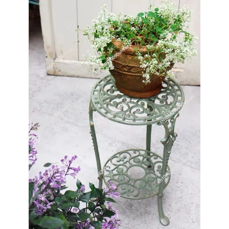 for Balcony Cast Iron Flower Stand Garden Shelf Terrace Plant Display Double-layer European Stool Outdoor Use Metal Plant Holder