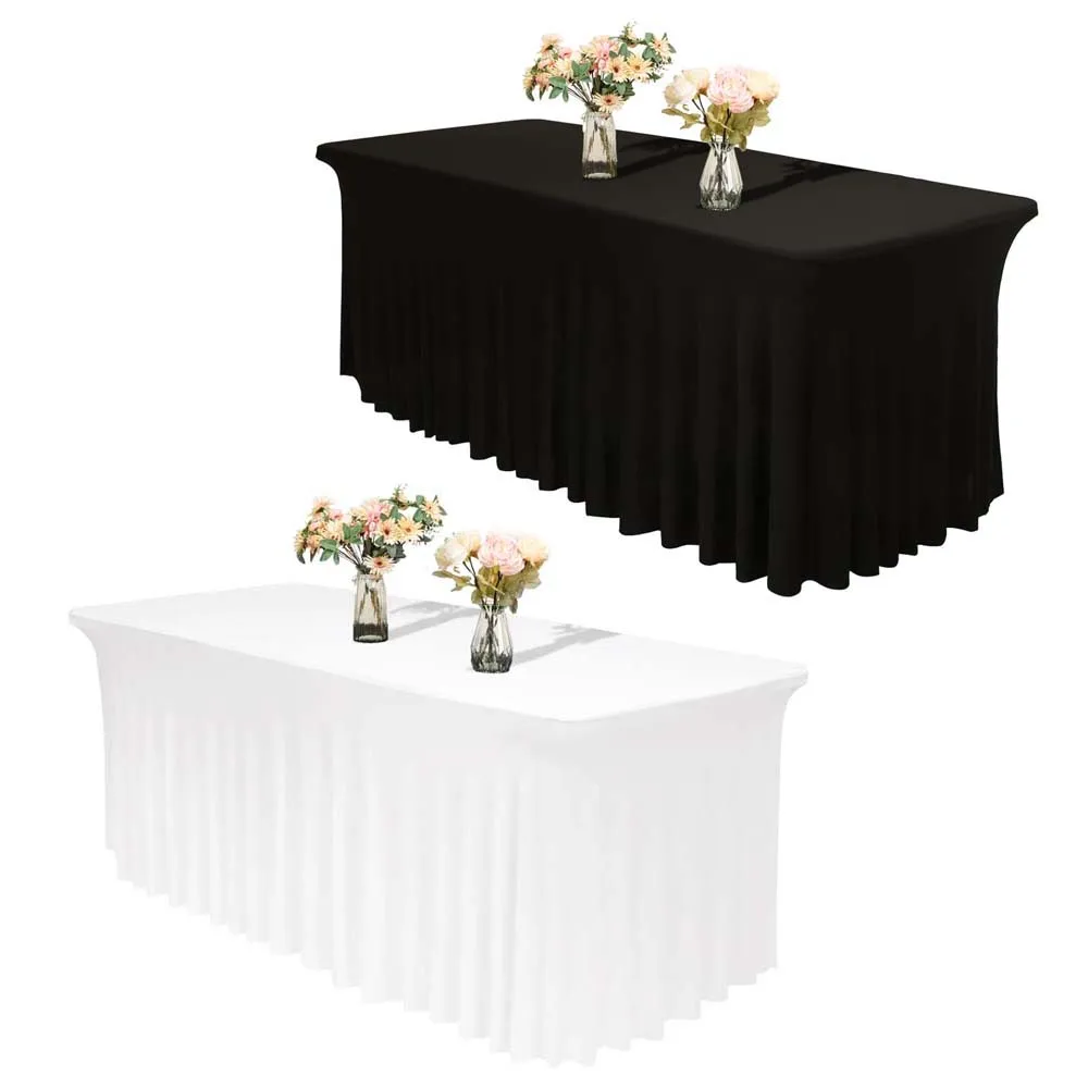 White/black 6FT Ruffled Stretch Tablecloth Spandex Table Cover Cloth Elastic Table Skirt Hotel Event Party Wedding Table Cover