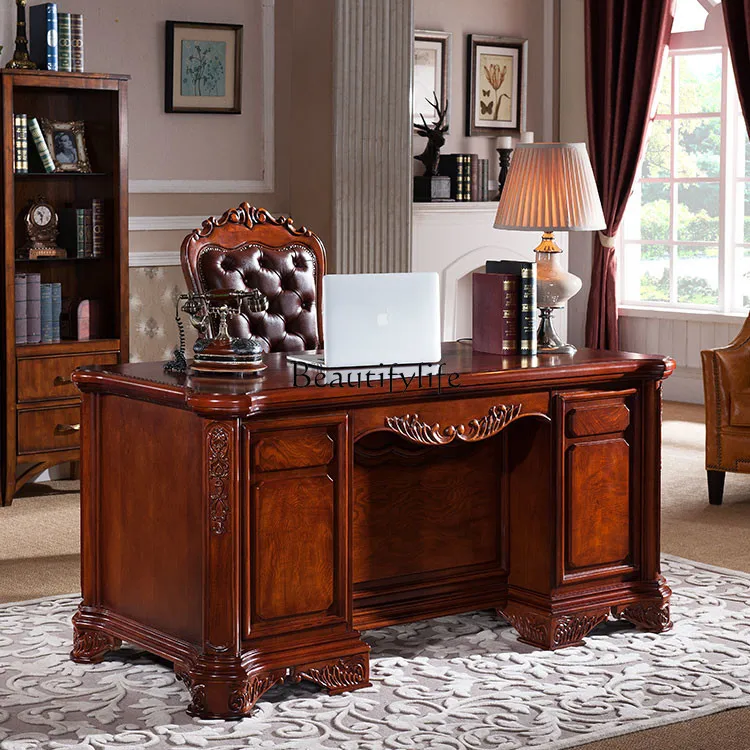 

American solid wood desk European simple retro office writing desk home computer desk