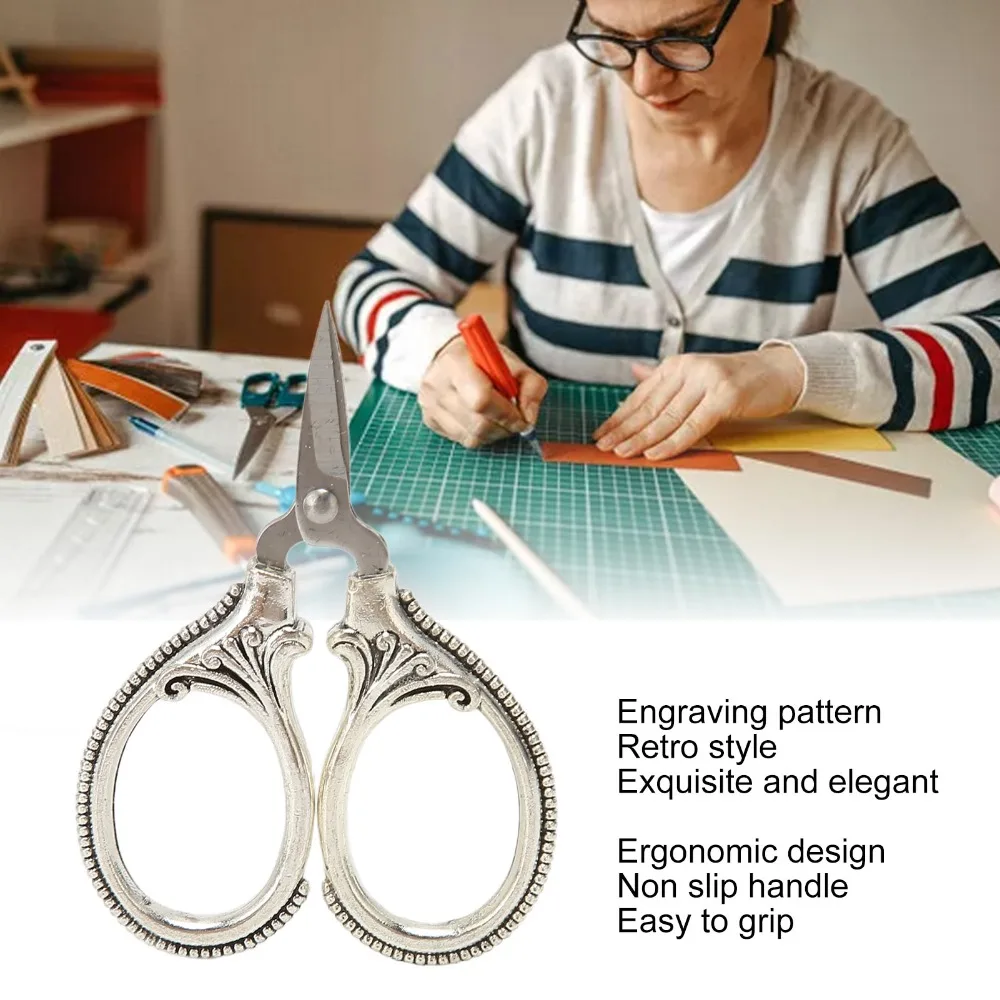 Vintage Stainless Steel Embroidery Scissors Antique Silver Antique Copper Sewing Scissors Cross Stitches Scissors Crafting - view 3