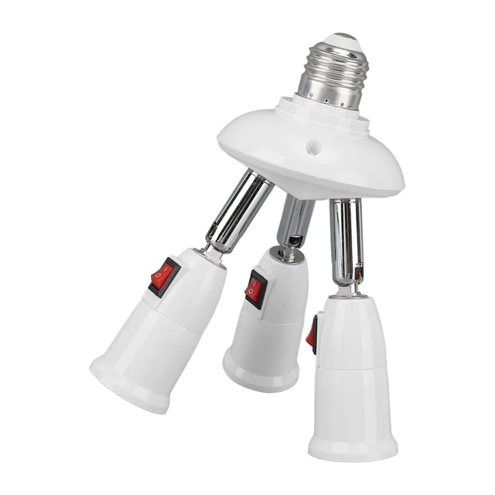 Universal 3 in 1 Light Extender Button Switch ABS Bulb Adapter 85-265V E27 E26 Adapter Office Lighting