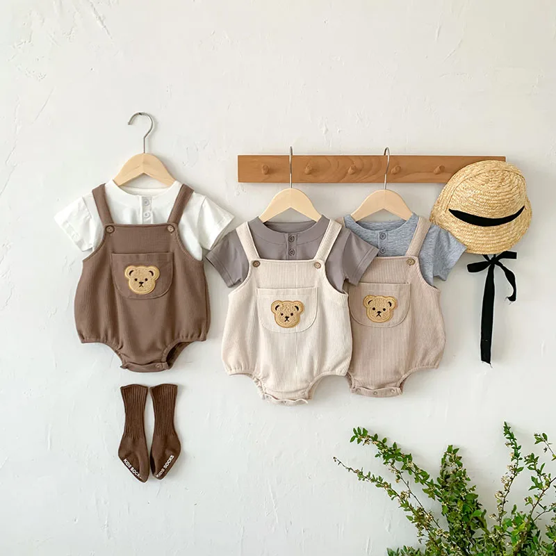 MILANCEL 2023 Summer Baby Clothing Set Waffle Bodysuit And Brief Tee Boys Suit Newborn Clothes Suit