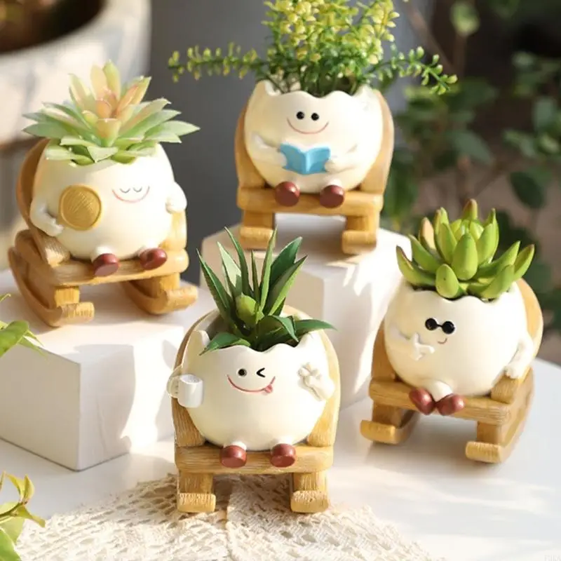Unique Head Flower Planter Resin Unique Sit Long Chair Succulents Pots Faces Pot for String of Pearls