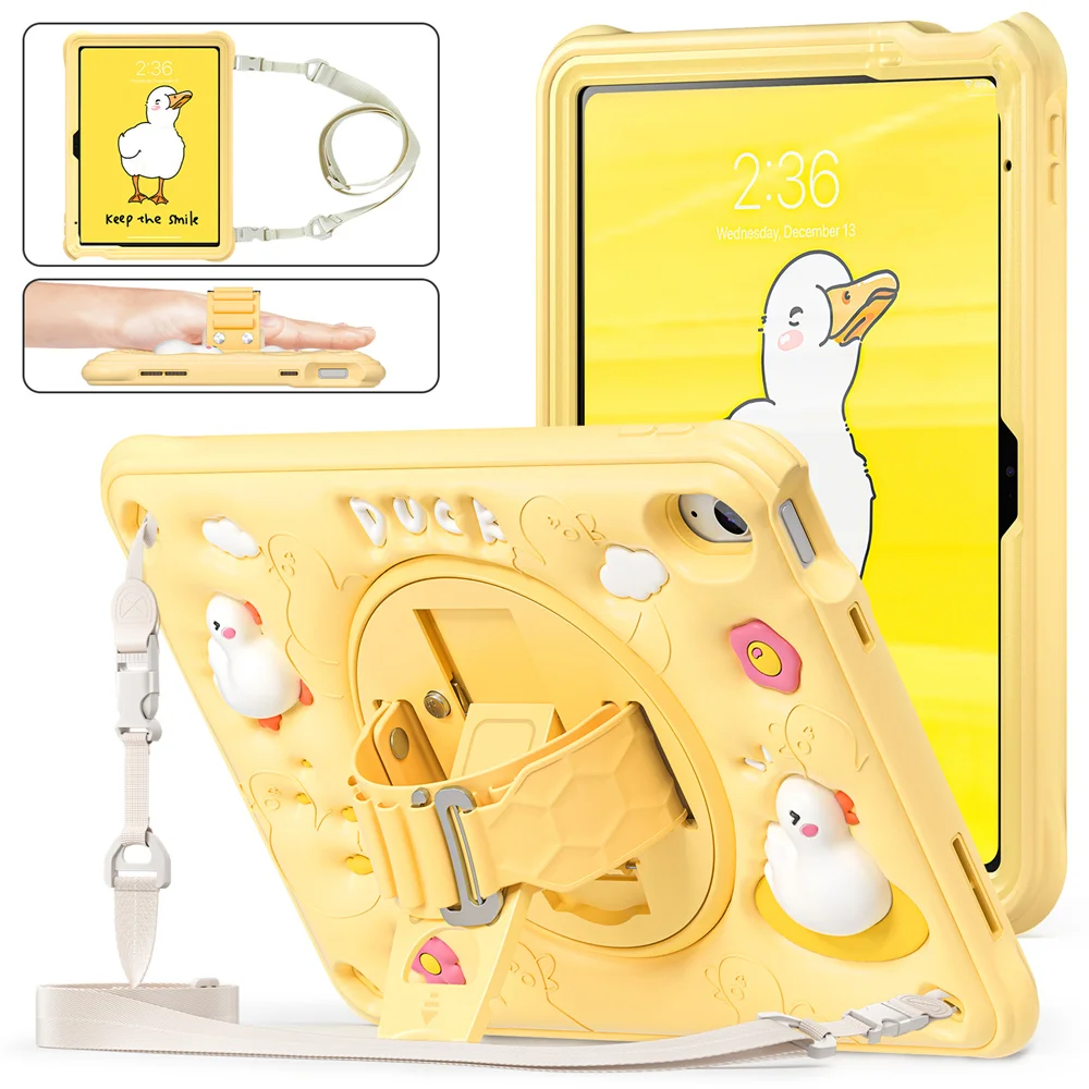 

For iPad Mini A17Pro Mini 6 Child Cute Case for iPad 10th Air 4 5 10.9 Pro11 Air11 M3 Cartoon Silicone Wrist Strap Shoulder Case