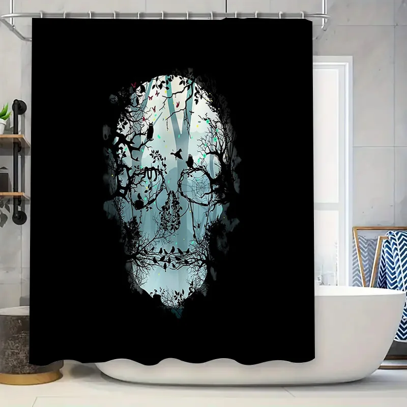 

Gothic Forest Trees Birds Shower Curtain Dark Academia Halloween Spooky Nature Decor Vintage Landscape Bathroom Set Waterproof