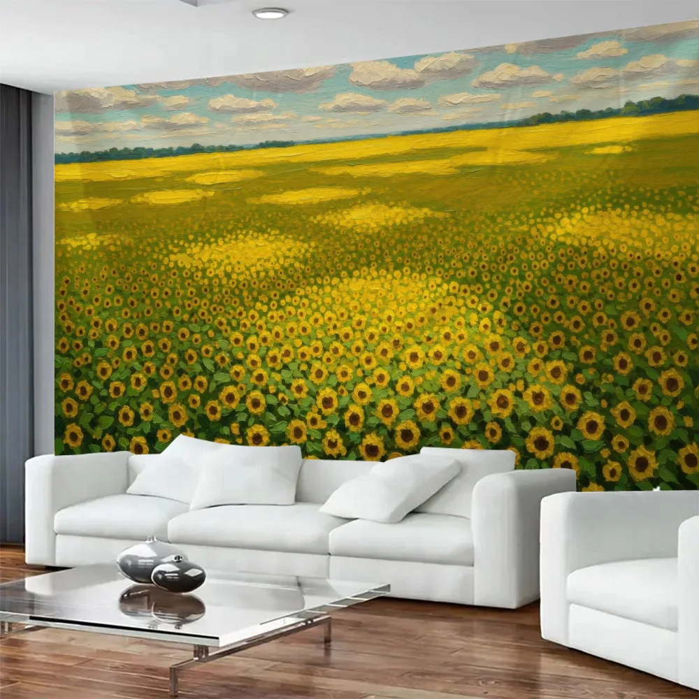 

Sunflower oil painting, printed tapestry, vintage floral home mural, bedroom, study, rental room, fabric decoration painting