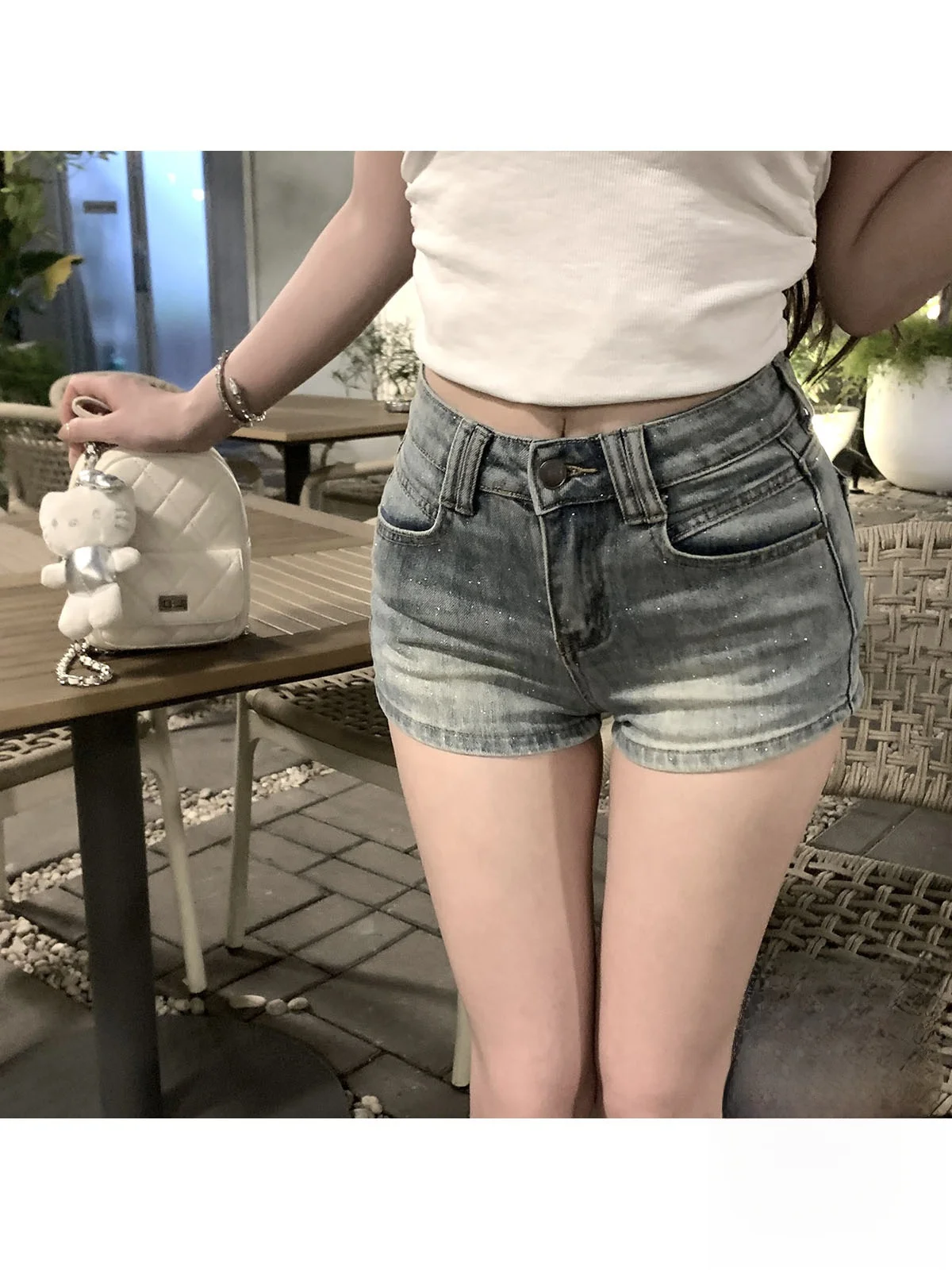 

Женские джинсовые шорты Kubiliv Moonlight Galaxy с высокой талией и стразами, повседневные, укороченные, модные