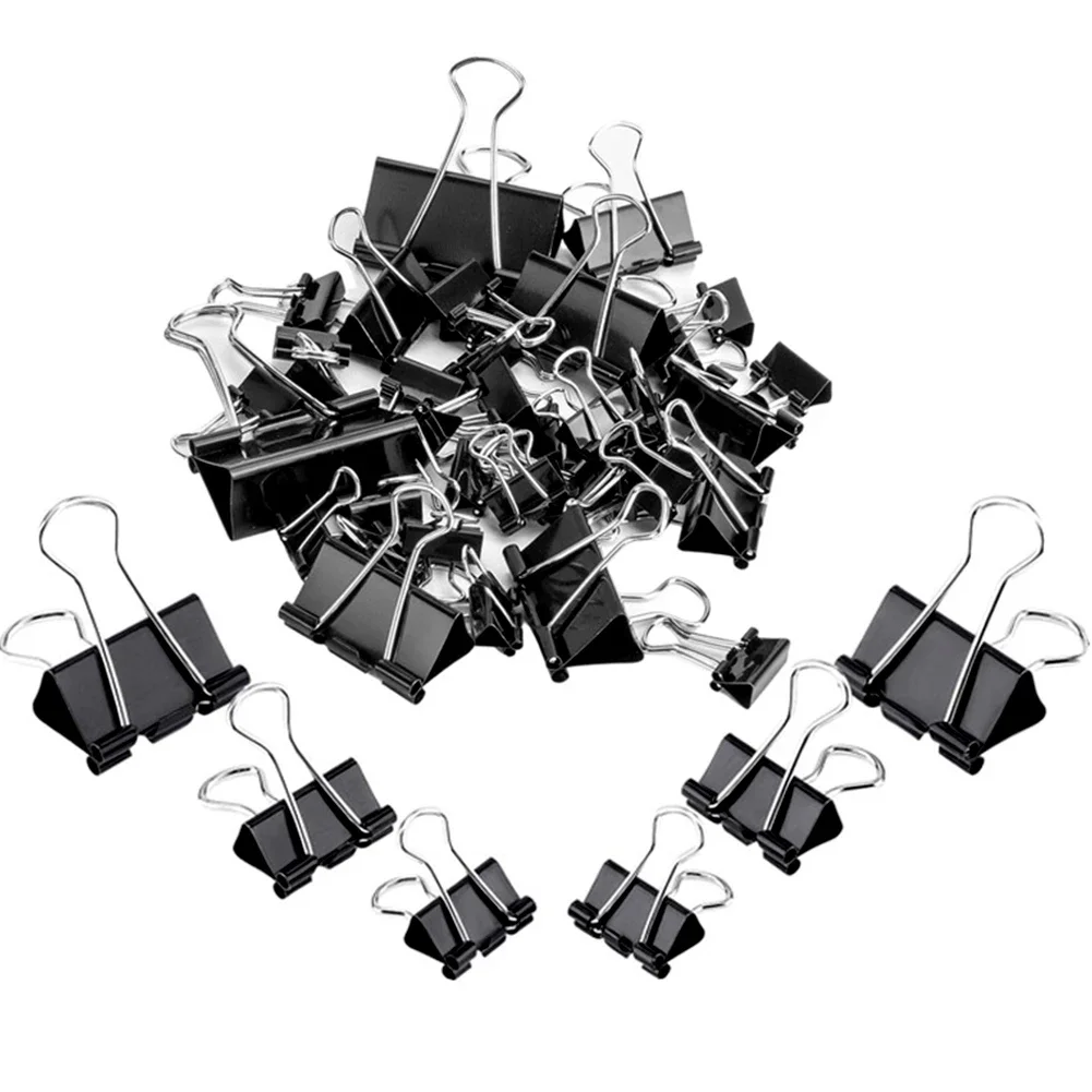 10PCS Metal Paper Clip 15mm 19mm 25mm 32mm Foldback Metal Binder Clips Black Grip Clamps Paper Document Office School Stationery