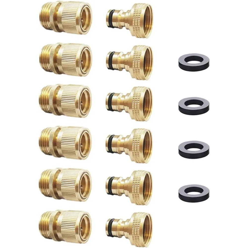Quick Connect Garden Hose Connectors - Brass Fittings, 3/4" Inch, 6 Sets (6pcs Male/6pcs Female)