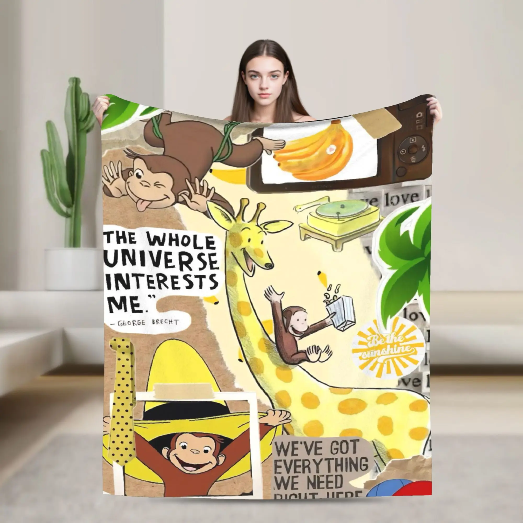 Curious George African Monkey  Blanket Multi-size Soft Fuzzy Plush  Throw Blankets for Sofa Couch and Bed