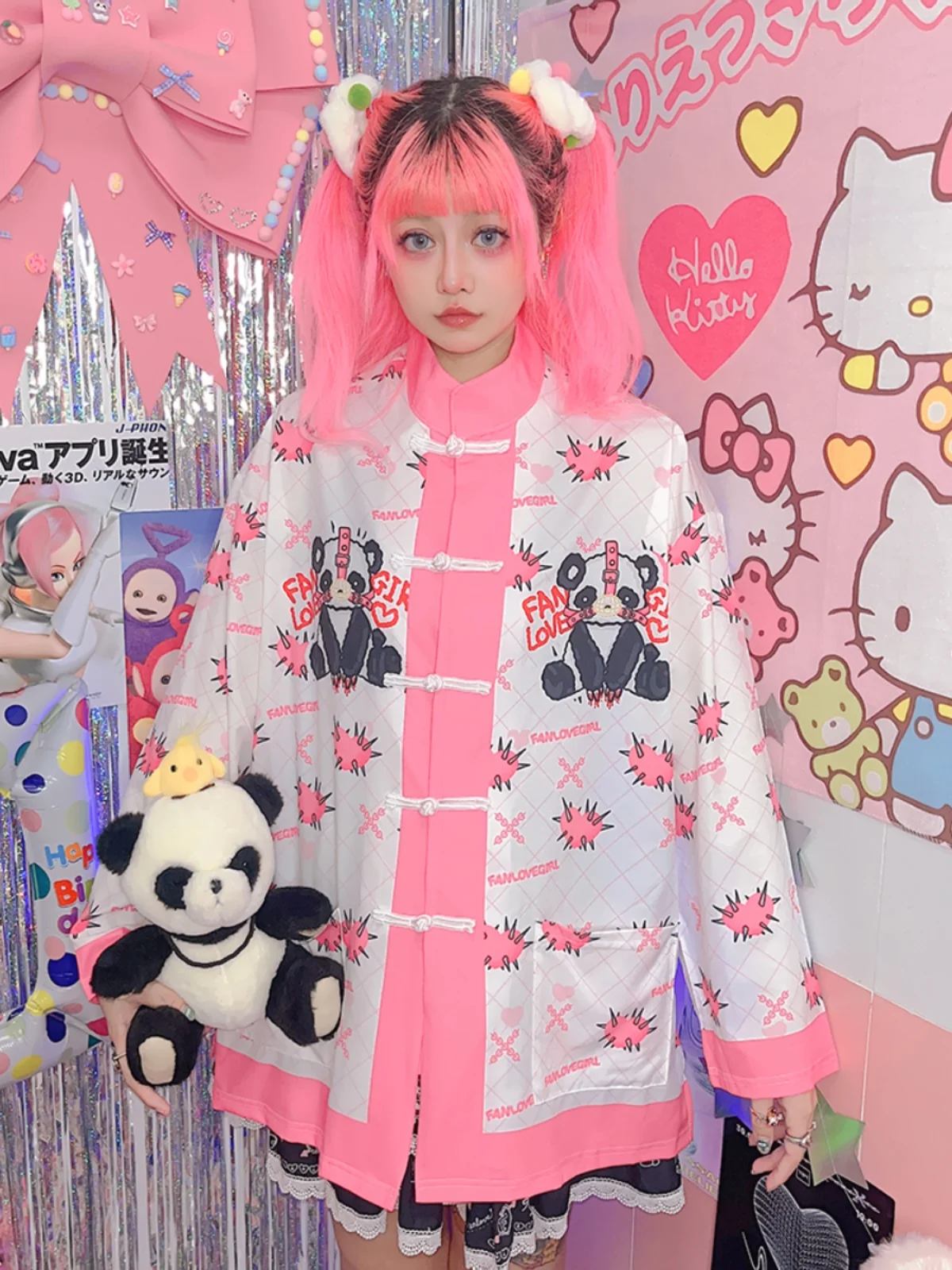 Original Design Panda Y2K Printing Long Sleeve Tops 2025 New Millennium Spice Girls Chinese Style Guochao Button Shirt Top