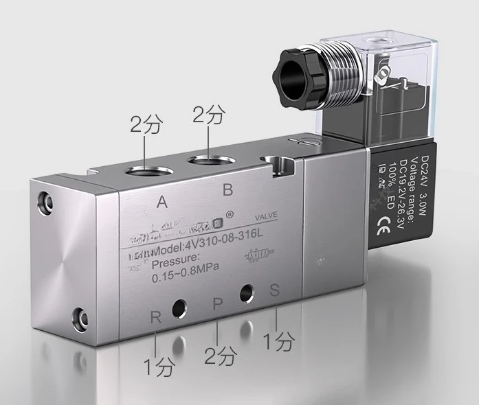 Electromagnetic Valve 316L Stainless Steel 4V210-08/10 Pneumatic Reversing Valve Cylinder Air Valve 24v