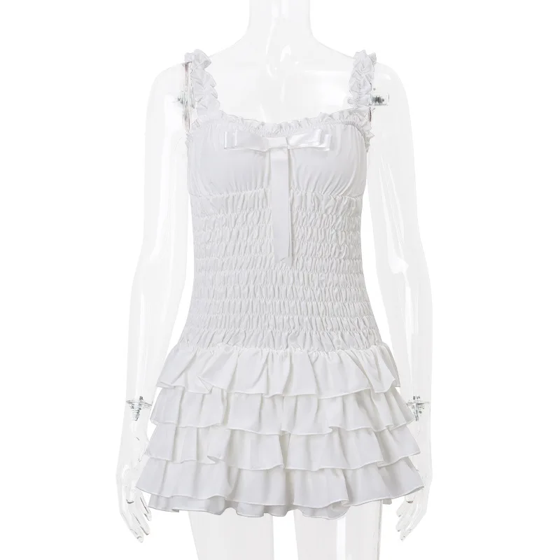 Y2k 드레스 여성 Fairycore 의류 Sweetheart Neck 민소매 Tiered Ruffle Hem Shirred Cami Dress 이브닝 파티 드레스