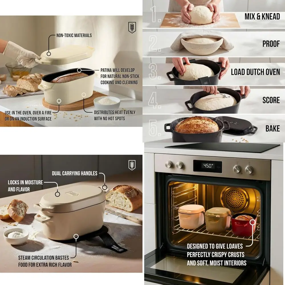 

Enameled Cast Iron Dutch Oven with Lid, Dual Handles, 3.4 Qt, Ivory, Dishwasher Safe