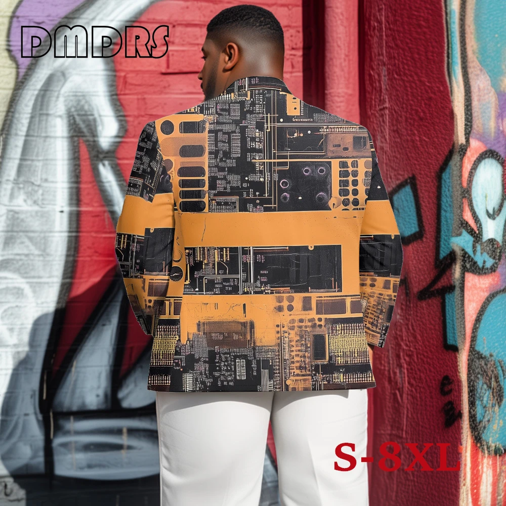 Plus Size Men's S-8XL Digital Print Suit Jacket - Floral/Cat/Halloween Designs, Trendy Casual Blazer, Wedding/Party Wear