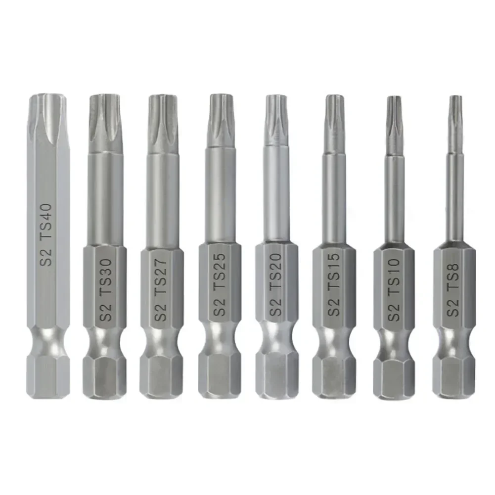 

8Pcs 50mm Magnetic Screwdriver Bit Set 1/4" Hex Shank Five-Point Torx Screwdriver Bit T8/T10/T15/T20/T25/T27/T30/T40 Screw Drive