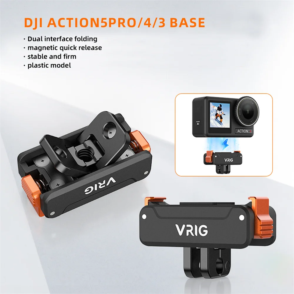 

VRIG Magnetic Quick Release Adapter Base For DJI Action 3/4/5 Pro Foldable Quick-release Two Claw Mount With 1/4+GOPRO Interface
