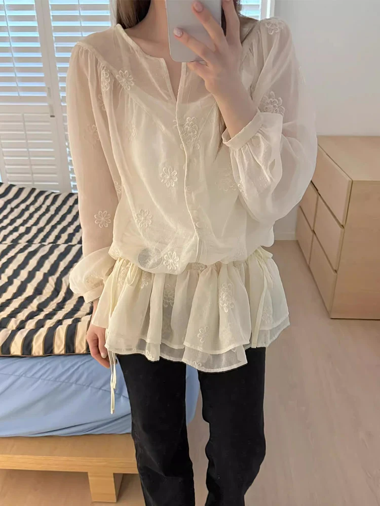 Sweet Sle Embroidered Heavy Work Dstring Belted Dr Women's Summer New Sle ort Skirt High Waist Long Sve round ...