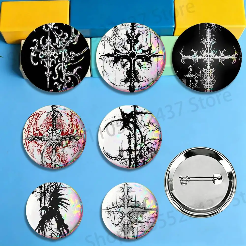

Cyber Sigilism Cross Art Round Enamel Pins Cartoon Brooches Stylish Ornament Badge for Backpack Accessorys Gifts