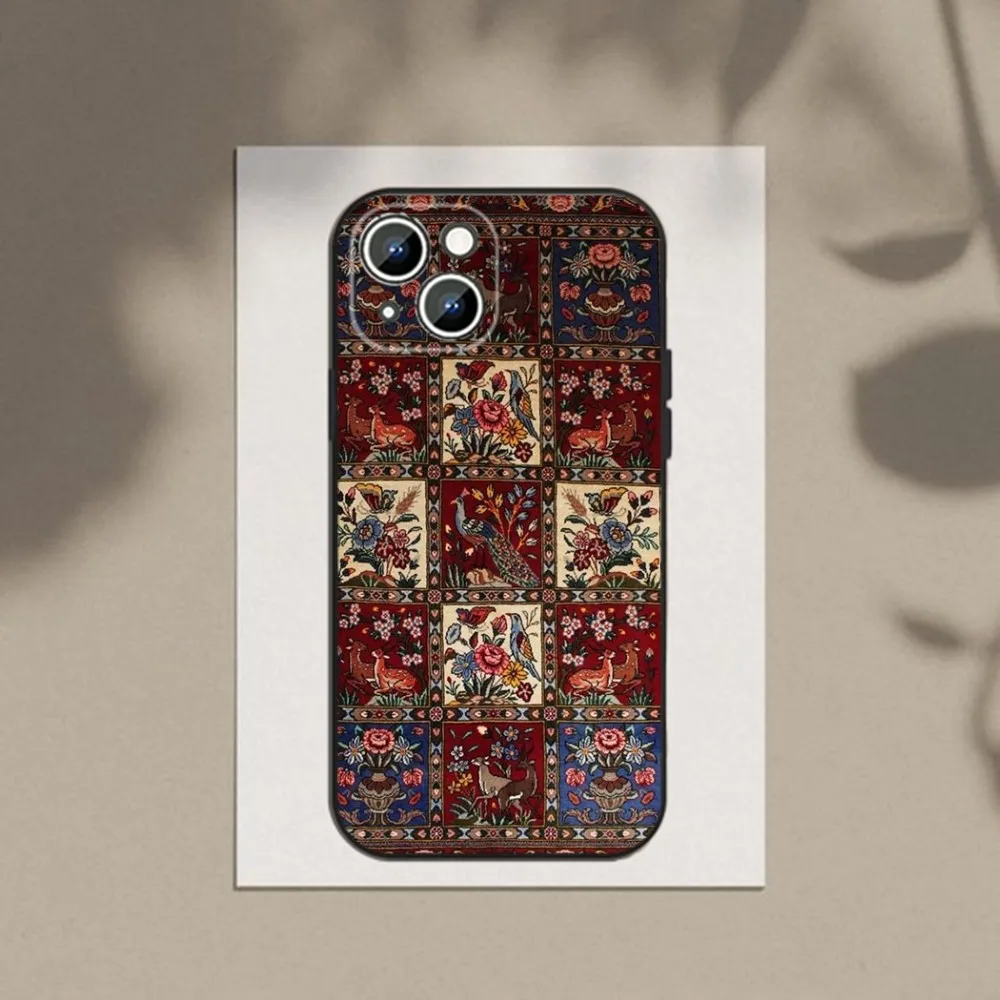 Persian Carpet Floral Pattern Phone Case For Apple iPhone 15,14,13,12,11,XS,XR,X,8,7,Pro,Max,Plus,mini Silicone Black Cover