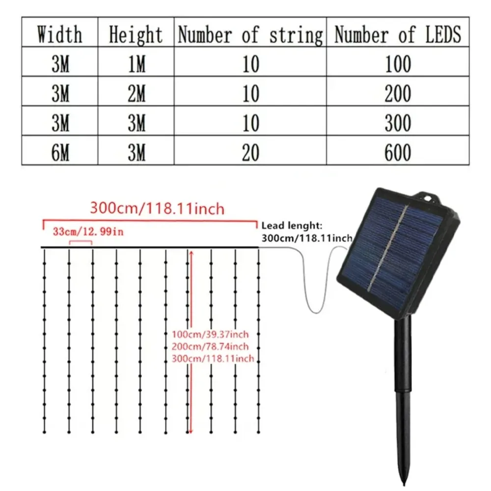 6 متر/3 متر في الهواء الطلق الشمسية الستار LED سلسلة أضواء عطلة جارلاند الإضاءة عيد الميلاد حديقة جناح الزفاف الديكور الجنية ضوء #5