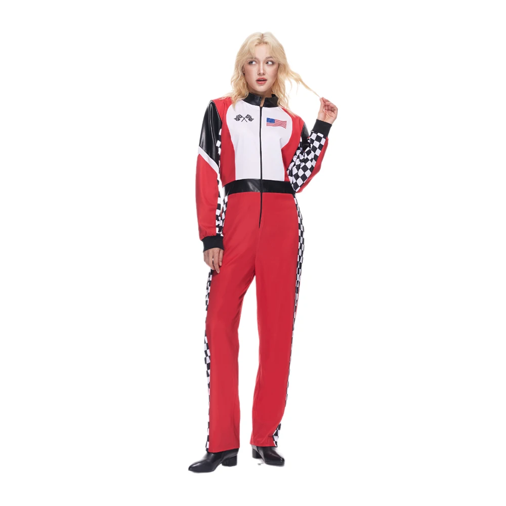 Women's Roxy Race Car Driver Costume Adult Halloween Racer Outfits Carnival Easter Purim Fancy Dress