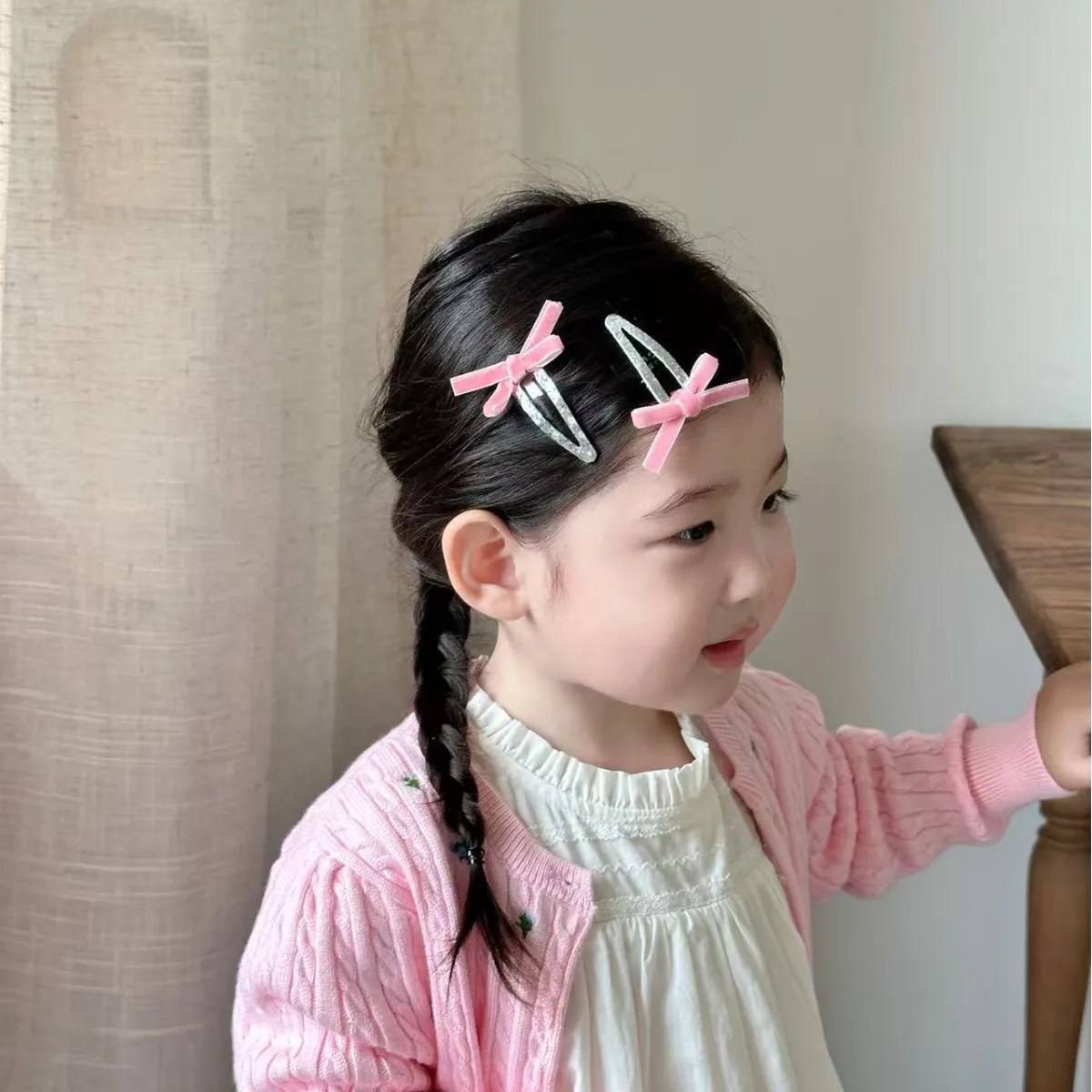 2pcs New Korean Version Fabric Bow Velvet BB Clip Cute Girl Children Hairpin Sparkling Broken Hair Headgear #2
