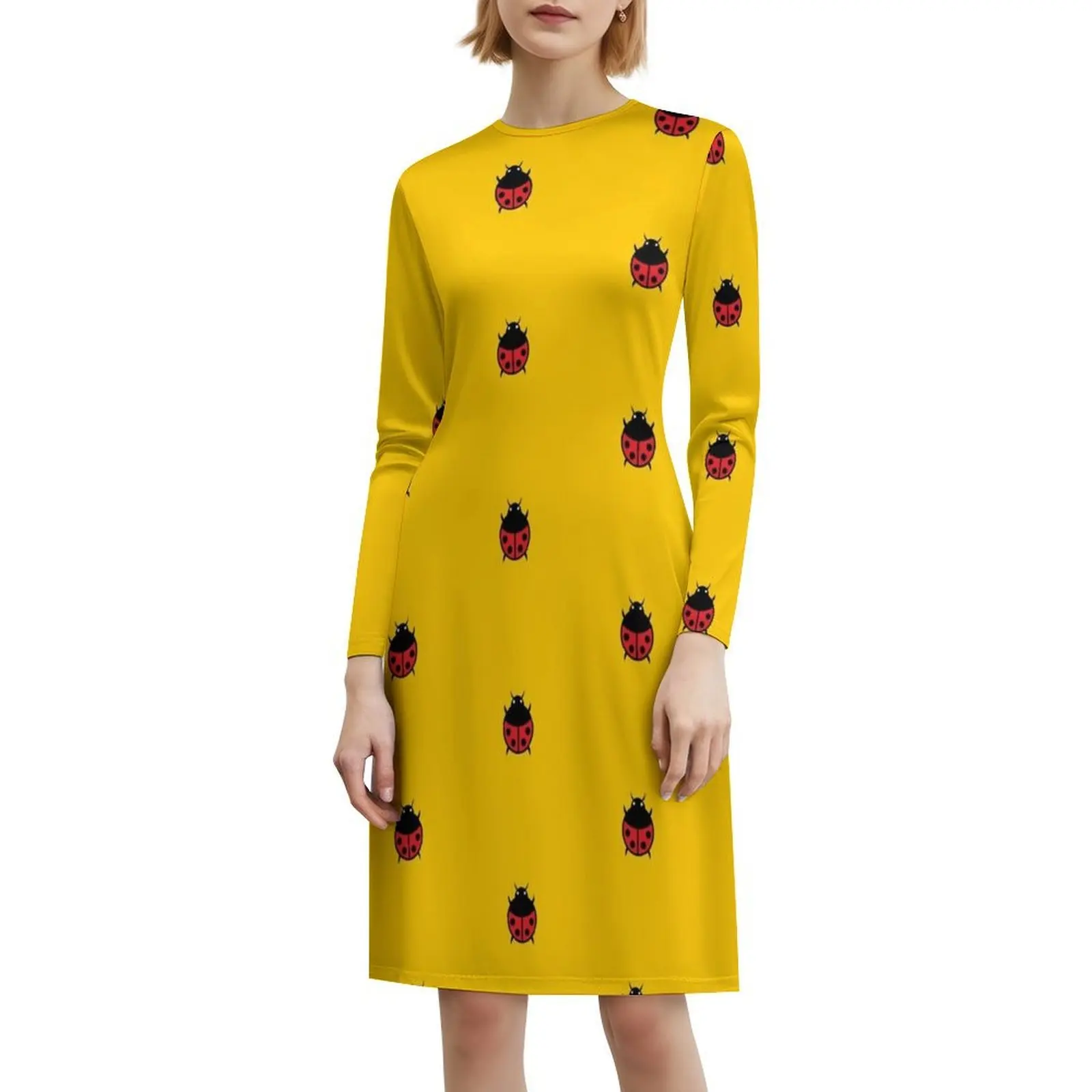 فستان على الطراز الكوري البسيط للنساء، فستان كاجوال أنيق للحفلات أو الارتداء اليومي، حشرة حيوانات لطيفة، لون أطفال رائع