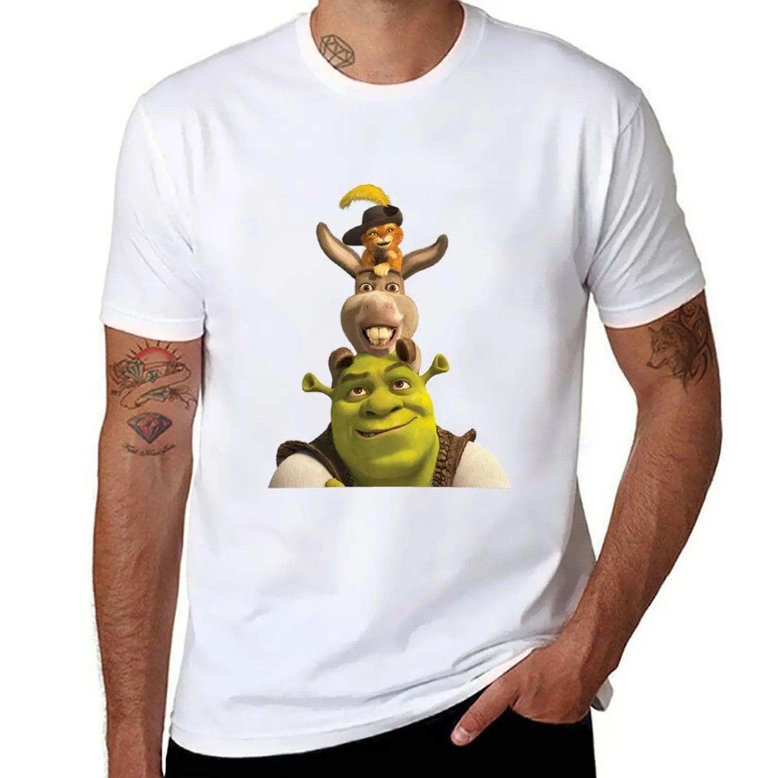 Shrek cat donkey 2 T-Shirt tops customs street wear oversized t shirt T-shirt men