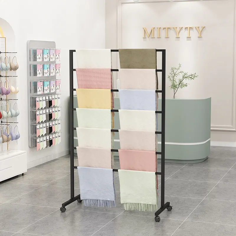 Floor-to-ceiling scarf display rack Double-sided mid-island shelf Silk scarf rack Fabric towel wrapping paper Storage display