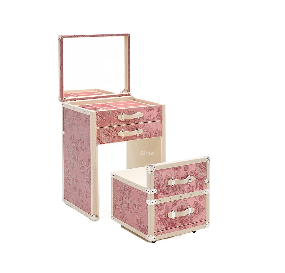 LMM pink light luxury copper wire dresser small high-end removable storage cabinet flip makeup table