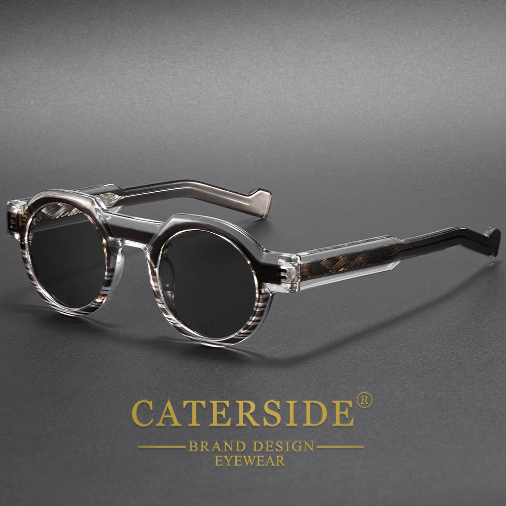 CATERSIDE Vintage Herren Runde Sonnenbrille PC-Rahmen mit Kernstiftung der Bügel, dickes Rahmenmaterial, UV400-Schutz, modische Unisex-Sonnenbrille – Detail 7