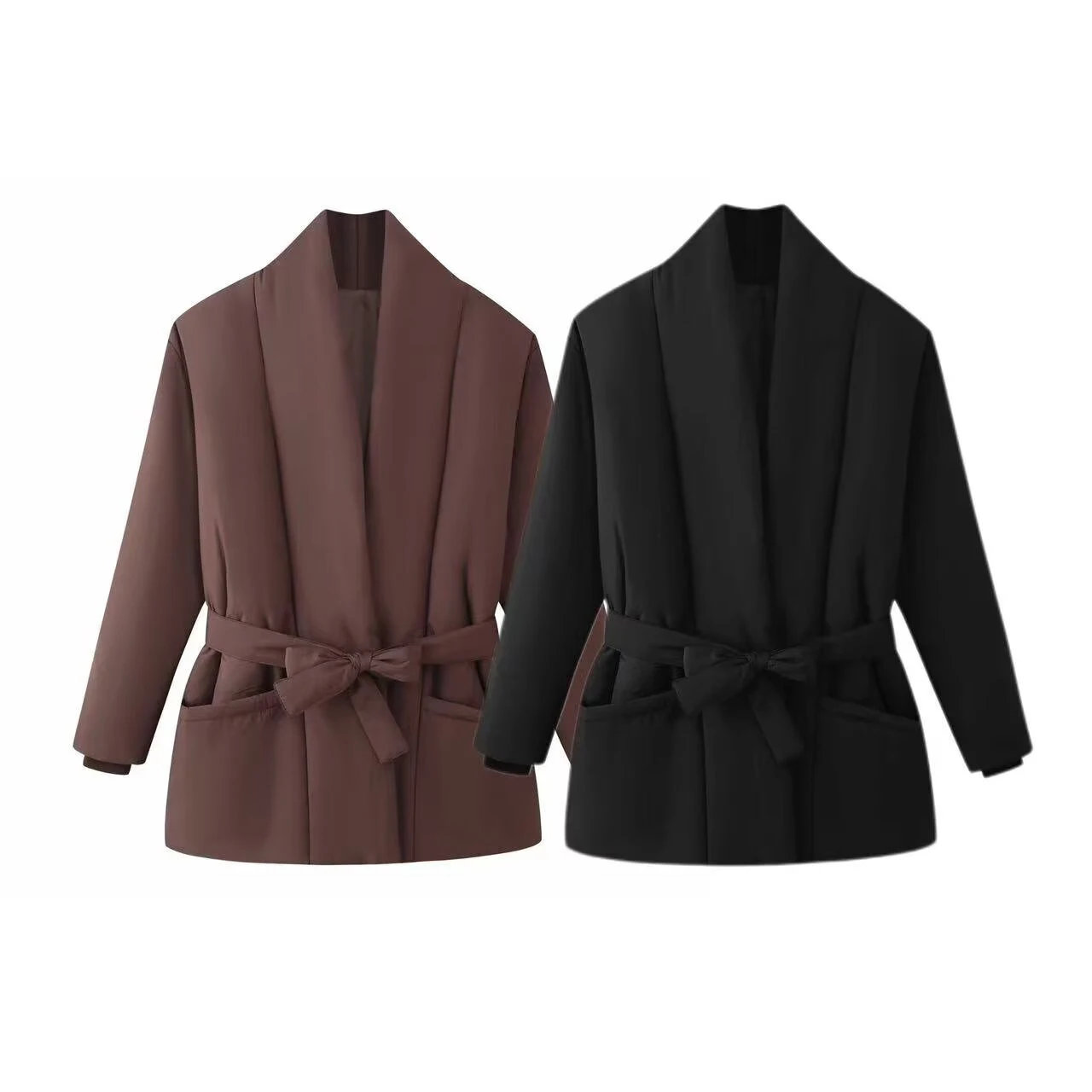 

Новинка Весна 2026: Женская теплая хлопковая куртка свободного кроя с V-образным вырезом, длинными рукавами, однотонная, с бантом, приталенного силуэта