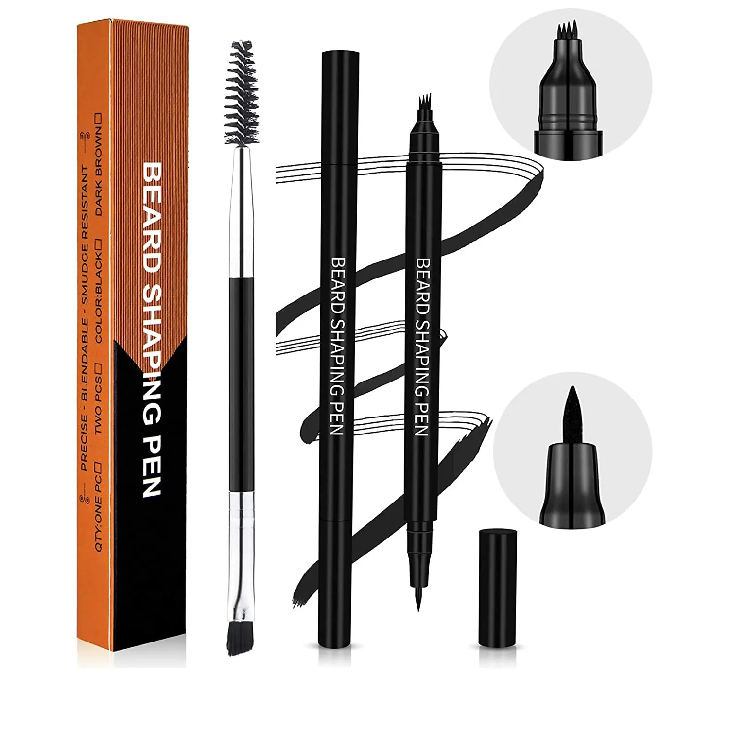 Waterproof Beard Pen 2-in-1 Beard Filler Pencil with Brush Beard Enhancer - Lasting Repair Moustache Coloring And Shaping Tool