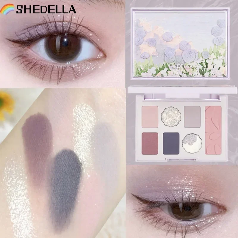 SHEDELLA 7 Colors Eyeshadow Palette Shimmer Matte Glitter Highlighter Blush Contour Aegyo-sal Powder Shadow Cosmetics