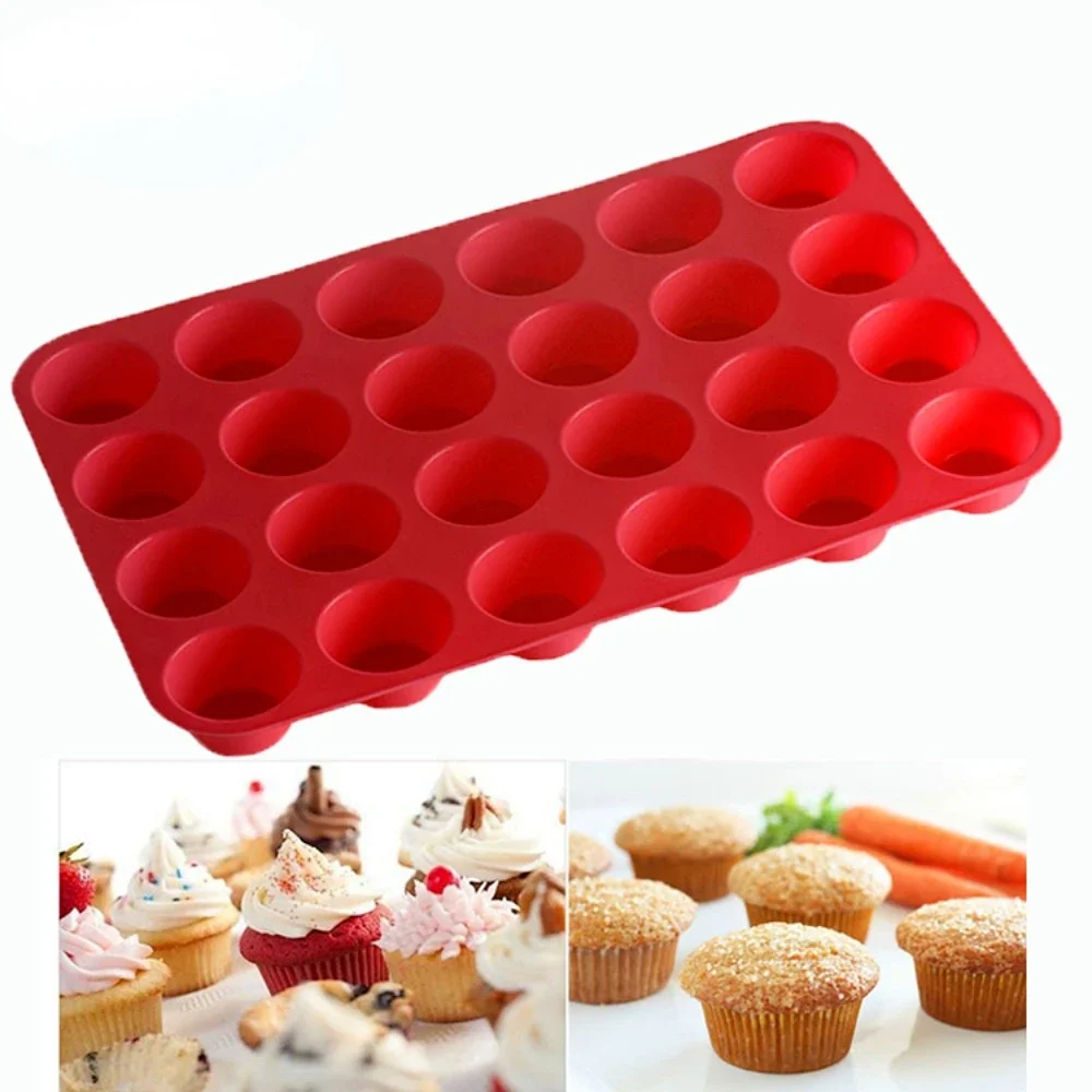 Mini Muffin 24 Holes Silicone Round Mold DIY Cupcake Cookies Fondant Baking Pan Non-Stick Pudding Steamed Cake Mold Baking Tool