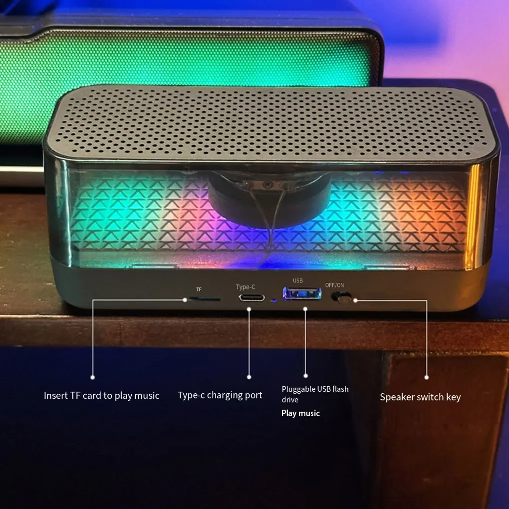 مكبر صوت أسود مع مفتاح إضاءة تلقائي فريد من نوعه، اتصال بلوتوث ثابت، أسود بارد